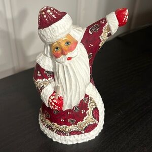 Russian Santa Unique Shape Wood Hand Carved Hand Painted Signed by Artist